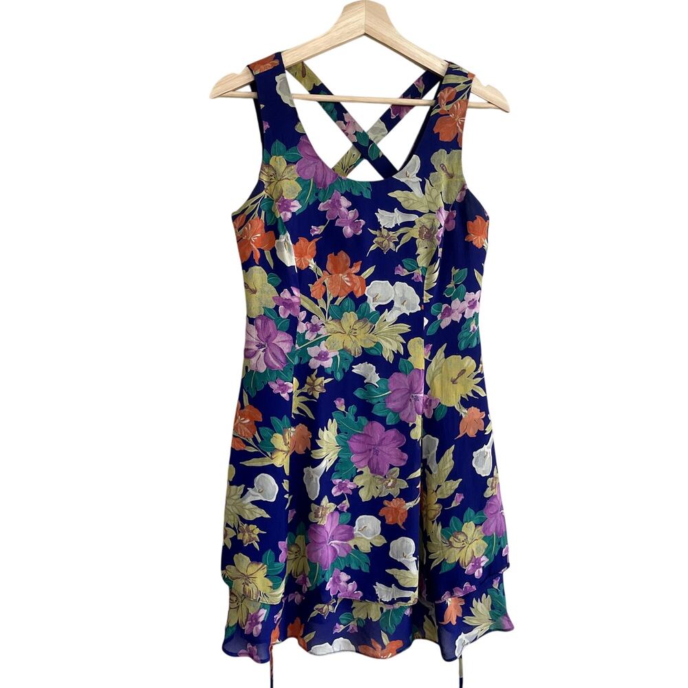 CDC Petites floral midi dress vintage sleeveless criss cross back women's size 8